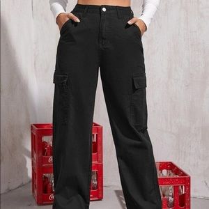 High Waisted Denim Cargo Jeans
